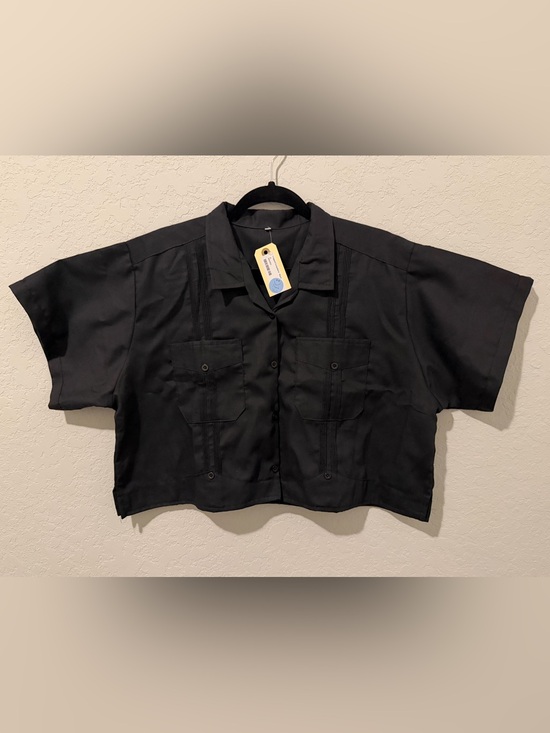 Chasing Camila Tops - Cropped Guayabera Black Women's XL NEW Fiesta Shirt